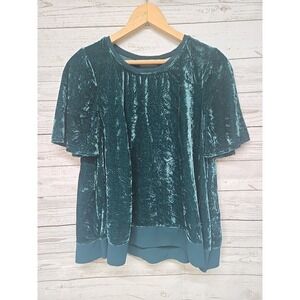Anthropologie Maeve Green Crushed Velvet Swing Top Women's Size‎ XS Short Sleeve